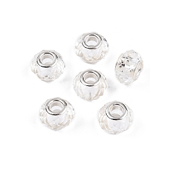 Прозрачный Прозрачное стекло европейские шарики, бусины с большим отверстием, с медными сердечниками, граненые, рондель, прозрачные, 13.5~14x9~9.5 мм, отверстие : 5 мм