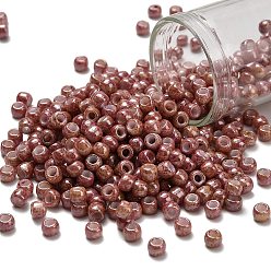 (1201) Opaque Beige Pink Marbled Тохо 6/0 круглые бусины, японский бисер, (1201) непрозрачный бежевый розовый мрамор, 4 мм, отверстие : 1.5 мм, Около 840 шт / 50 г