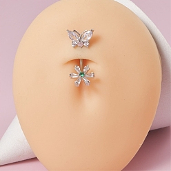 Бабочка 304 кольца для пупка из нержавеющей стали с кристаллами и стразами, цвет нержавеющей стали, бабочка, длина стержня: 3/8"(10мм), штифты : 1.6 мм