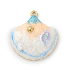 Shell Shape Тема океана 304 эмалированные подвески из нержавеющей стали, с пластиковой имитационной жемчужиной, золотые, раковина, формы раковины, 29x26x6 мм, отверстие : 1.6 мм