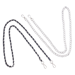 Platinum & Silver 2 Strand Bag Strap Chains Sets, Including Leather Bag Strap Chains, Iron Curb Link Chains, Aluminum Curb Chain Bag Handles, Platinum & Silver, 141.5x1.15x0.5cm, 1pc