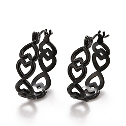 Electrophoresis Black Ионное покрытие (ip) полое сердце 304 серьги-кольца из нержавеющей стали для женщин, электрофорез черный, 21.5x20x6 мм, штифты : 0.6 мм