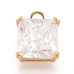 Прозрачный Латунные микро проложить кубического циркония прелести, квадратный, прозрачные, 13.5x11x6 мм, отверстие : 2 мм