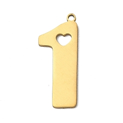 Golden 201 Stainless Steel Pendants, Number 1 with Heart Charms, Cut-Out, Golden, 17x11x1mm, Hole: 1.5mm