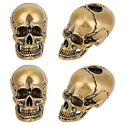 Античное Золото 4шт. латунные европейские бусины, бусины с большим отверстием, череп, античное золото , 18.5x28x15 мм, отверстие : 6 мм