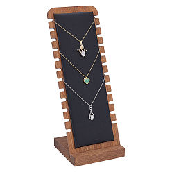 Черный Подставки для демонстрации ювелирных изделий с подвеской в форме L из бамбука, органайзер для ожерелий с ковриком из искусственной кожи, прямоугольные, чёрные, 9.7x10x26.4 см
