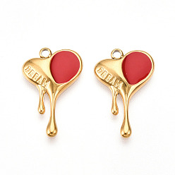 Настоящее золото 18K 304 подвески из нержавеющей стали, с эмалью, тающее сердце с чарами словесной мечты, ионное покрытие (ip), реальный 18 k позолоченный, 22x14x2.5 мм, отверстие : 1.6~1.8 мм