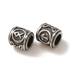 Otros 316 cuentas europeas quirúrgicas de acero inoxidable, abalorios de grande agujero, columna con palabra feliz, plata antigua, runa, 9x8~8.5 mm, agujero: 5 mm