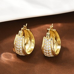 Прозрачный Латунные микро проложить серьги обруча кубического циркония, стойки покрытие, долговечный, без свинца и без кадмия, реальный 18 k позолоченный, прозрачные, 22x11.5 мм