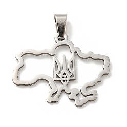 Stainless Steel Color Non-Tarnish 304 Stainless Steel Pendants, Laser Cut, Ukraine Map Charm, Stainless Steel Color, 23x29x1mm, Hole: 5x3mm