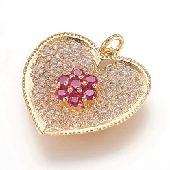 Real 18K Gold Plated Brass Micro Pave Cubic Zirconia Pendants, Real 18K Gold Plated, Heart, Golden, 22x23.5x5mm, Hole: 3mm