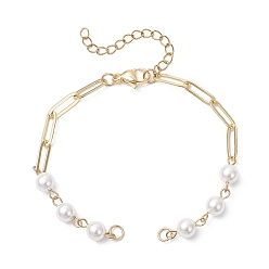 Золотой Изготовление браслета-цепочки из круглого белого жемчуга и латунных скрепок, с 304 концевыми цепями из нержавеющей стали, золотые, 7 дюйм (17.7 см)