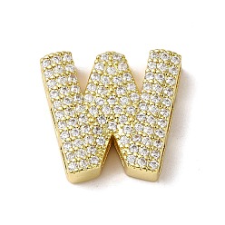 Letter W Латунные бусины, без кадмия и без свинца, с четким кубического циркония, Буква W, 20x21.5x5.5 мм, отверстие : 4.5x2.5 мм