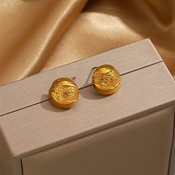Round 304 Stainless Steel Stud Earrings, Golden, Round, 15x15mm