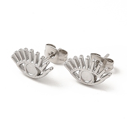 Нержавеющая Сталь Цвет Не тускнеет 304 фурнитура для сережек-гвоздиков из нержавеющей стали, серьги с круглым лотком, глаз, цвет нержавеющей стали, 8.5x13 мм, штифты : 0.9 мм, лоток : 3 мм