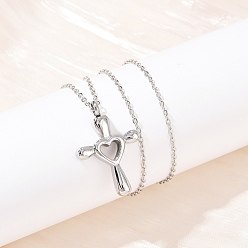 Нержавеющая Сталь Цвет 304 ожерелья из нержавеющей стали с подвеской в виде креста в форме сердца и урной для праха домашних животных, не тускнеет, цвет нержавеющей стали, 21.46 дюйм (54.5 см)