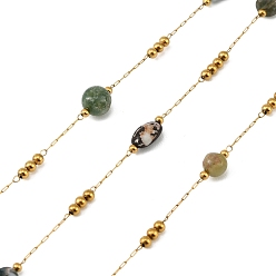 (RRHB277) Кристалл на подкладке из медово-бежевого цвета Ручная работа 316 цепочки из звеньев из нержавеющей стали в форме самородков, с 304 бусинами из нержавеющей стали и натурального индийского агата, ионное покрытие (ip), реальный 18 k позолоченный, пайки, с катушкой, 8.5~12.5x6~8.5x5~6 мм