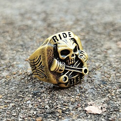 Античное Золото Ретро-кольца из цинкового сплава для мужчин, череп, античное золото , размер США 10 (19.8 мм)