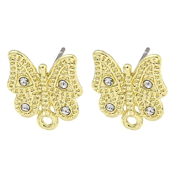 Crystal Rack Plating Alloy Stud Earring Finding, Cadmium Free & Nickel Free & Lead Free, Butterfly, Crystal, 14x12.5mm, Hole: 1.4mm, Pin: 10.5x0.5mm
