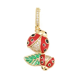 Настоящее золото 18K Латунные микро проложить кубического циркония раз за застежками, с эмалью, прелести божьей коровки, стойки покрытие, долговечный, без свинца и без кадмия, реальный 18 k позолоченный, 34 мм, отверстие : 6x4 мм