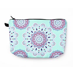 Light Blue Polyester Tarp Zip Cosmetic Pouches, Rectangle with Flower Pattern, Light Blue, 14.4x21.7x2.1cm