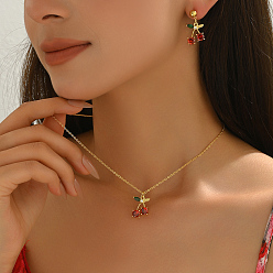 Золотой Комплект из латунных сережек-гвоздиков и ожерелий с подвесками из вишни для женщин, золотые