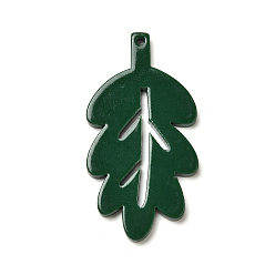 Темно-Зеленый Непрозрачные акриловые подвески, лист, темно-зеленый, 42.5x22.5x2 мм, отверстие : 1.5 мм