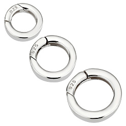 Silver 3Pcs 3 Styles 925 Sterling Silver Spring Gate Rings with 925 Stamp, Silver, 9 Gauge, 10~14x3mm, Hole: 6~9.5mm, 1pc/style