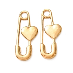 Oro 304 colgantes de acero inoxidable, broche con dijes de corazón, dorado, 30.5x13x3 mm, agujero: 3.5 mm