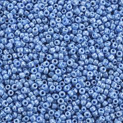 Cornflower Blue Glass Seed Beads, Opaque Colors Lustered, Round, Cornflower Blue, 4mm, Hole: 1.5mm, about 4500pcs/pound