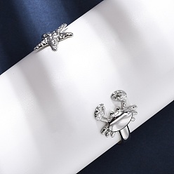 Нержавеющая Сталь Цвет 304 женские браслеты-манжеты из нержавеющей стали, морская звезда и форма раковины, цвет нержавеющей стали, 1/4~3/4 дюйм (0.5~2.05 см), внутренний диаметр: 1-7/8x2-1/4 дюйм (4.8x5.8 см)