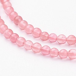 Salmon Cherry Quartz Glass Beads Strands, Round, Salmon, 4mm, Hole: 0.8mm, about 95pcs/strand, 16 inch