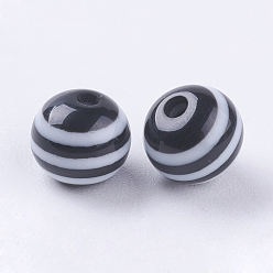 Black Round Striped Resin Beads, Black, 6x5mm, Hole: 1.8~2mm