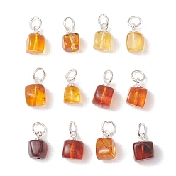 Серебро Кубические подвески из натурального янтаря, с 304 фурнитурой из нержавеющей стали, серебряные, 8.5~10x5.5~7x5~6 мм, Перейти кольцо: 5x0.8 мм, внутренний диаметр: 3.3 мм