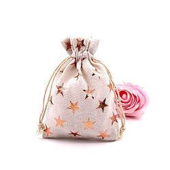 Звезда Рождественские тематические сумки из хлопчатобумажной ткани на шнурке, сумка для упаковки подарочных ювелирных изделий из органзы, звезда, 18x13 см