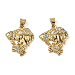 Краб Латунные микро проложить кубического циркония подвески, долговечный, без кадмия и без свинца, стойки покрытие, реальный 18 k позолоченный, краб, 21x18.5x3.5 мм, отверстие : 3.5x4 мм