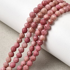 Родонит Нити бусин из натурального роидонита, граненые, круглые, 4 мм, отверстие : 0.8 мм, около 48 шт / нитка, 7.68'' (19.5 см)
