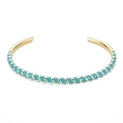 Средний Бирюзовый Скрученный браслет-манжета из латуни с эмалью, настоящий позолоченный открытый браслет для женщин 18k, без никеля , средне бирюзовый, внутренний диаметр: 2-3/8 дюйм (5.95 см)