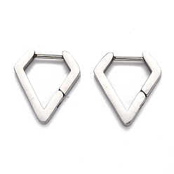 Stainless Steel Color Tarnish Resistant 304 Stainless Steel Huggie Hoop Earrings, Diamond Shape, Stainless Steel Color, 17x15.5x3mm, Pin: 1mm