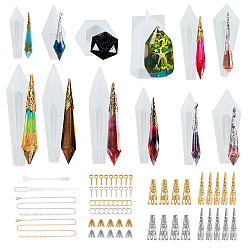 Белый Поделки кулон решений, с подвесными силиконовыми формами, железный винт с проушиной, Шапочки и конусы для бусин, латунные, пластиковые пипетки и стержень для перемешивания, белые