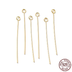 Настоящее золото 18K 925 булавки для глаз из стерлингового серебра, реальный 18 k позолоченный, 24 датчик, 30x2.5x0.5 мм, отверстие : 1.4 мм