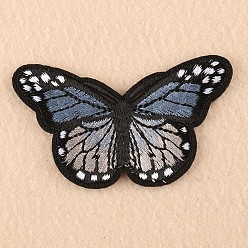 Dark Gray Computerized Embroidery Cloth Iron on/Sew on Patches, Costume Accessories, Appliques, Butterfly, Dark Gray, 46x78mm