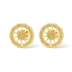 Golden 304 Stainless Steel Stud Earrings Finding, Hollow Polygon, with Horizontal Loop, Golden, 13x13mm, Hole: 1mm, Pin: 0.85mm