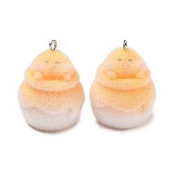 Цыпленок Флокированные подвески из непрозрачной смолы, с платиновыми тоновыми железными петлями, очарование животных, золотые, цыпленок, 31.5x24x24.5 мм, отверстие : 2 мм