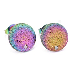 Rainbow Color Ионное покрытие (ip) 304 детали серьги-гвоздики из нержавеющей стали, со спинкой серьги и петлей, , плоско-круглые, Радуга цветов, 12x1 мм, отверстие : 1.4 мм, штифты : 0.8 мм
