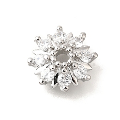 Платина Колпачки для бусин из прозрачного кубического циркония в форме цветка из латуни, долговечный, без кадмия и без свинца, стойки покрытие, платина, 13.5x4 мм, отверстие : 2 мм