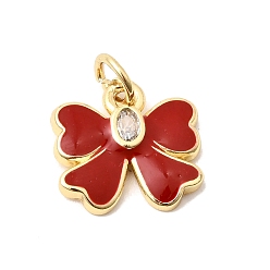 Красный Латунные подвески из прозрачного кубического циркония, с эмалью, без свинца и без кадмия, долговечный, очарование бантом, красные, 12x12.5x2 мм, Перейти кольцо: 5x1 мм, внутренний диаметр: 3 мм