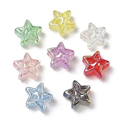 Mixed Color UV Plating Transparent Acrylic European Beads, Large Hole Iridescent Beads, Iridescent, Star with Moon, Mixed Color, 20.5x21.5x11mm, Hole: 4.5mm