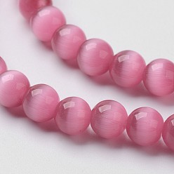 Hot Pink Cat Eye Beads, Round, Hot Pink, 8mm, Hole: 1mm, about 15.5 inch/strand, about 49pcs/strand