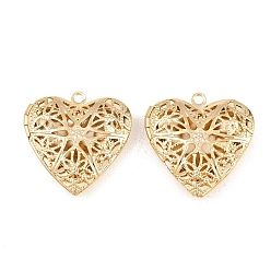Настоящее золото 24K Подвески-медальоны из латуни в форме полого сердца, стойки покрытие, долговечный, без свинца и без кадмия, реальный 24 k позолоченный, 26x26x7 мм, отверстие : 2 мм, внутренний диаметр: 19x19 мм
